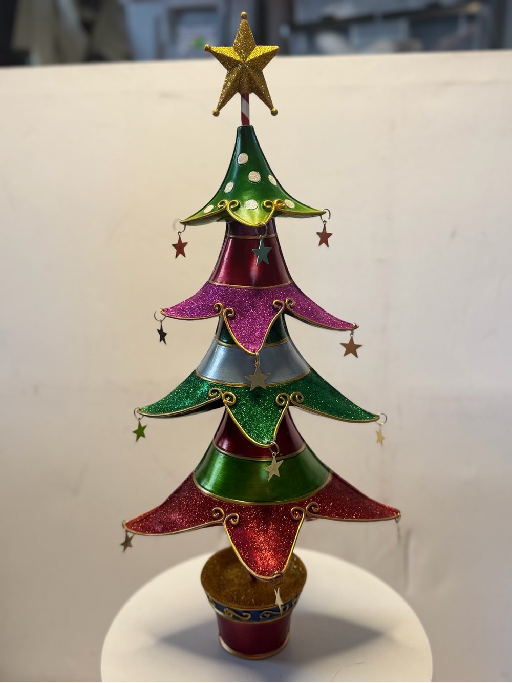 Festive Multicolor Metal Tabletop Christmas Tree
